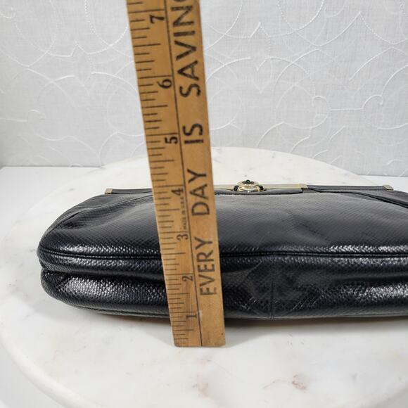 Vintage Judith Lieber Hinged Snakeskin Clutch Black Strap Art Deco Evening Bag - Picture 12 of 16